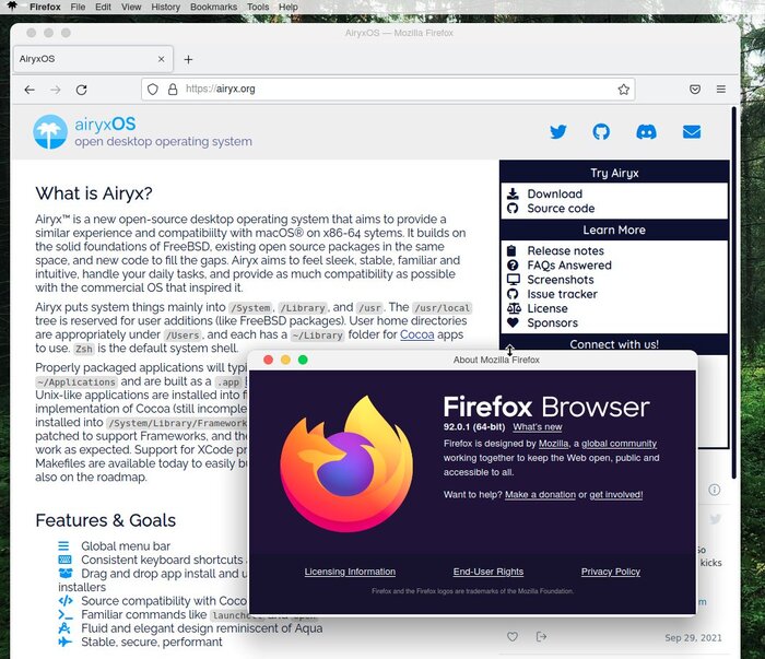 Проект Airyx развивает редакцию FreeBSD, совместимую с приложениями macOS