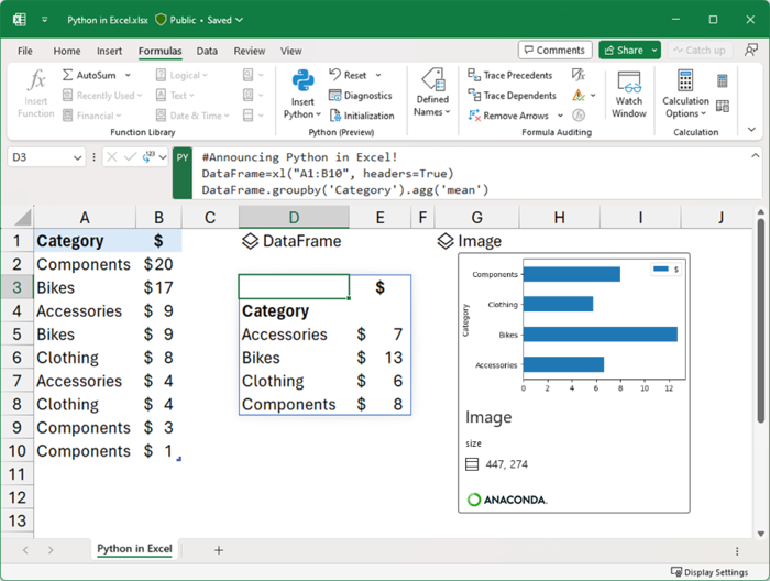 В Microsoft Excel встроена поддержка языка программирования Python